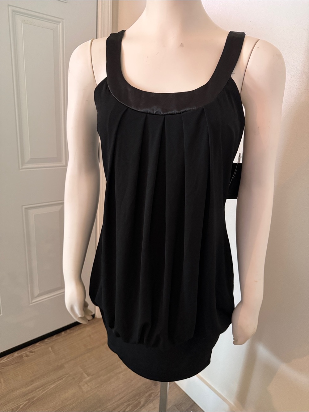 BCX Black Pleated Satin-Trim Tank Top
